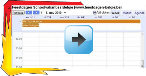 Google Agenda Feestdagen 2010 Belgie Verlofperiodes datums kalender