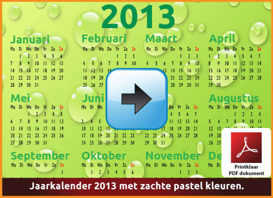 Gratis jaarkalender 2013 met de Belgie feestdagen en schoolvakanties. Zachte Kleuren. (download kalender 2013) via www.feestdagen-belgie.be