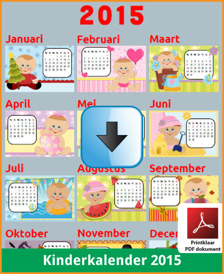 Gratis jaarkalender 2015 kinderkalender met de Belgie feestdagen en schoolvakanties (download kalender 2015) via www.feestdagen-belgie.be