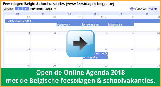 Google Agenda 2018 Feestdagen Schoolvakanties Belgie datums kalender via www.feestdagen-belgie.be