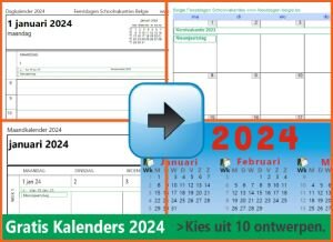 kalenders 2024 gratis downloaden met Belgische feestdagen en schoolvakanties via www.feestdagen-belgie.be