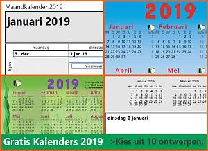 kalenders 2019 gratis downloaden met Belgische feestdagen en schoolvakanties via www.feestdagen-belgie.be