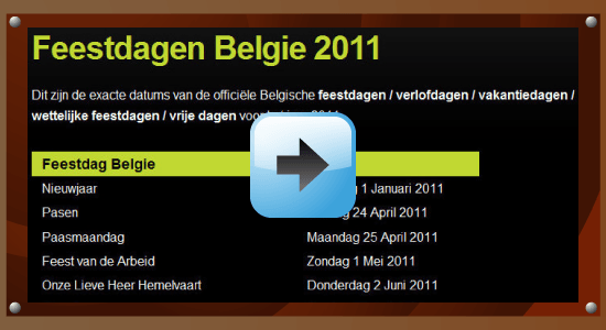 Feestdagen 2011 Belgie Google agenda
