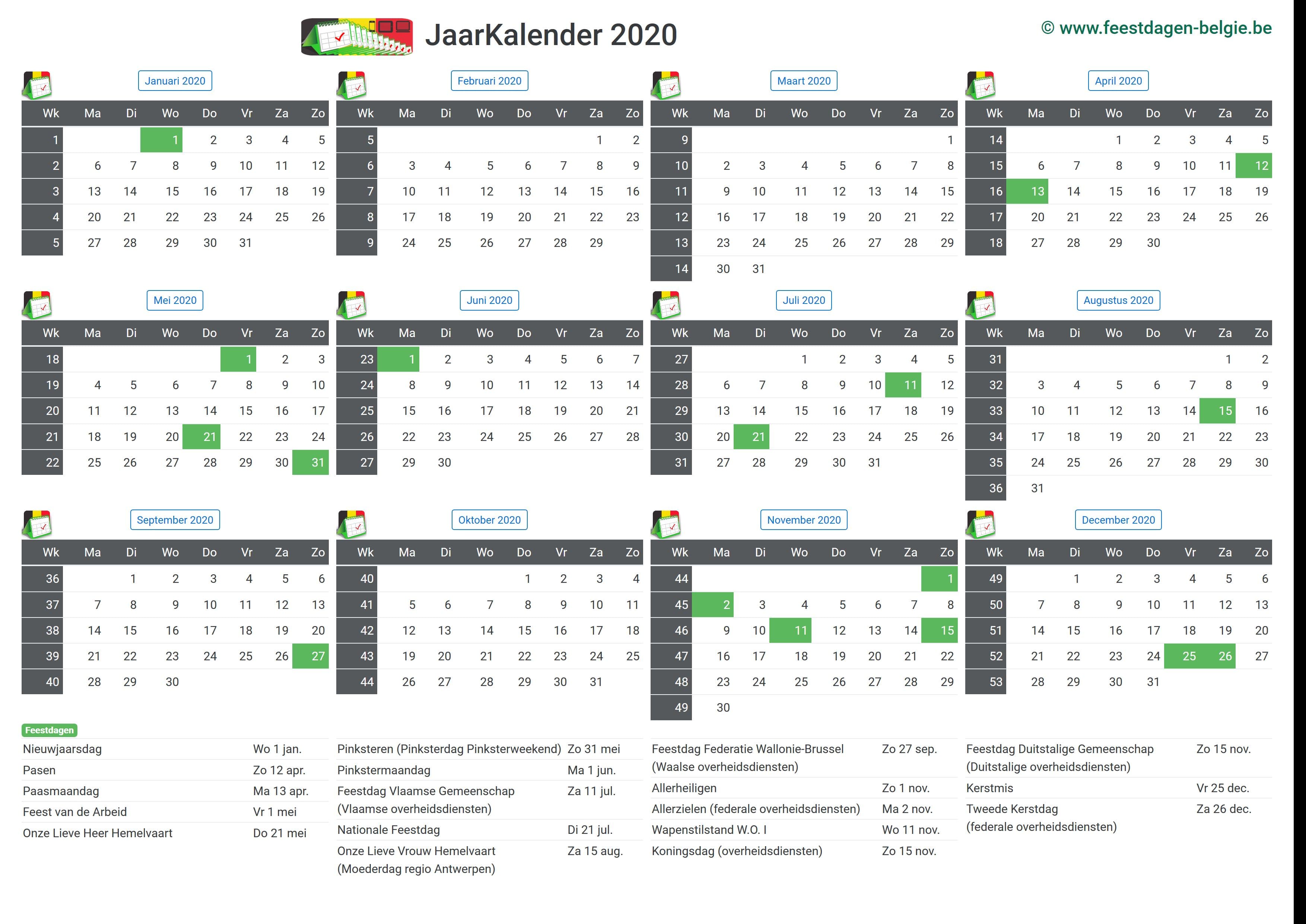  Kalender  2022 Jaarkalender Belgie Verlengde Weekends 