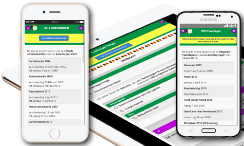 Feestdagen Schoolvakanties Smartphone Webapp