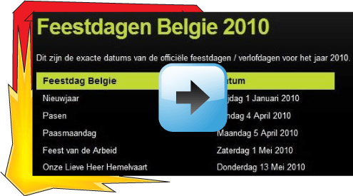 Feestdagen 2010 Belgie Verlofperiodes datums kalender