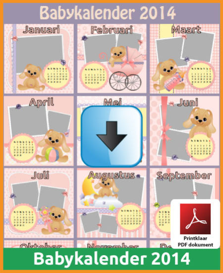 Gratis jaarkalender 2014 babykalender met de Belgie feestdagen en schoolvakanties (download kalender 2014) via www.feestdagen-belgie.be