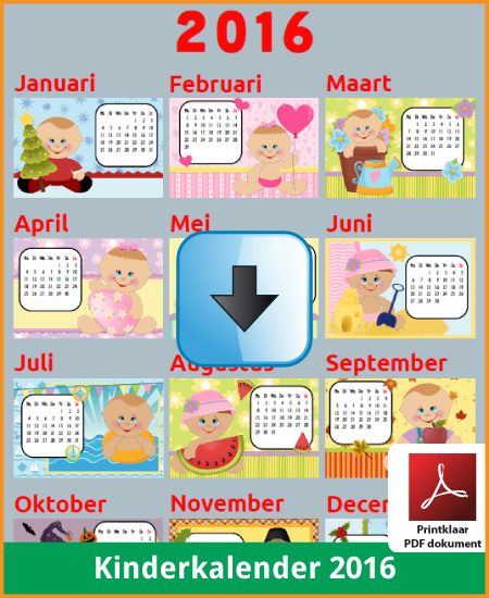 Gratis jaarkalender 2016 kinderkalender met de Belgie feestdagen en schoolvakanties (download kalender 2016) via www.feestdagen-belgie.be