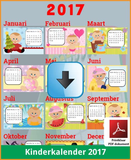 Gratis kinderkalender 2017 met de Belgie feestdagen en schoolvakanties (download print kalender 2017) via www.feestdagen-belgie.be