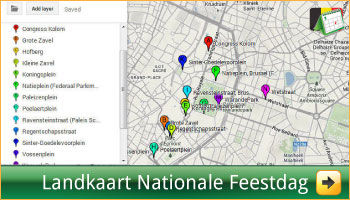 Google Landkaart met alle locaties en adressen van Nationale Feestdag Brussel via www.feestdagen-belgie.be