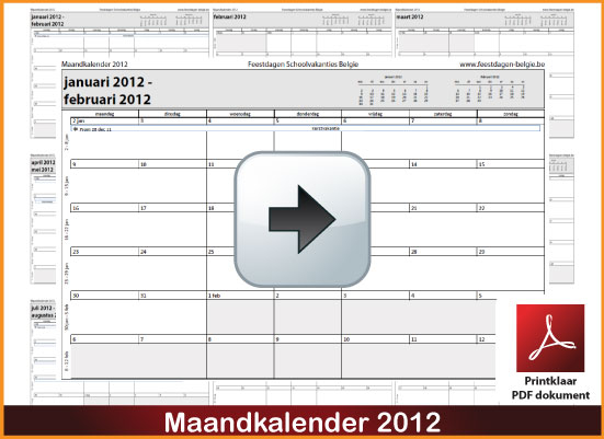Gratis maandkalender 2012 incl de Belgie feestdagen en schoolvakanties. via www.feestdagen-belgie.be