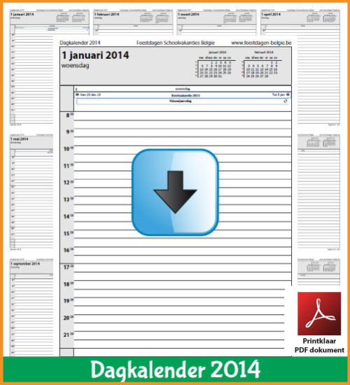 Gratis dagkalender 2014 met de Belgie feestdagen en schoolvakanties. (download kalender 2014) via www.feestdagen-belgie.be