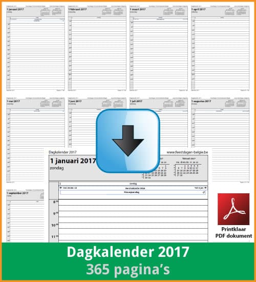 Gratis dagkalender 2017 met de Belgie feestdagen en schoolvakanties. (download print kalender 2017) via www.feestdagen-belgie.be