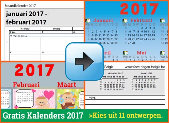 Kalenders Jaarkalenders 2017 Gratis Downloaden en Printen via www.feestdagen-belgie.be