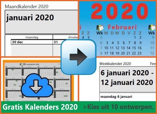 Kalenders Jaarkalenders 2020 Gratis Downloaden en Printen via www.feestdagen-belgie.be
