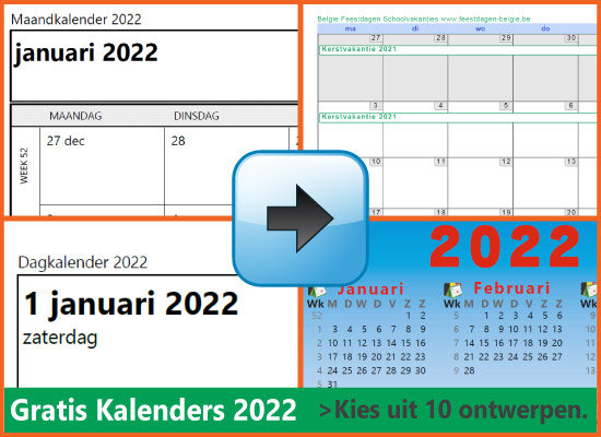 Kalenders 2022 Gratis Downloaden en Printen via www.feestdagen-belgie.be