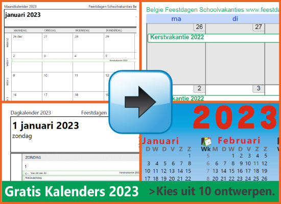 Kalenders Jaarkalenders 2023 Gratis Downloaden en Printen via www.feestdagen-belgie.be
