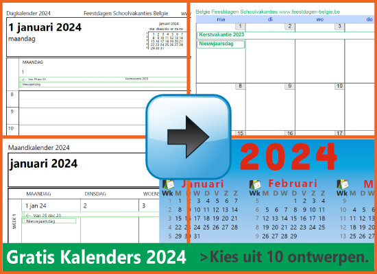 Kalenders Jaarkalenders 2024 Gratis Downloaden en Printen via www.feestdagen-belgie.be
