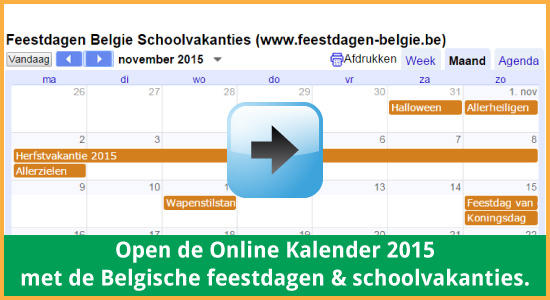 Google Agenda 2015 Feestdagen Schoolvakanties Belgie datums kalender via www.feestdagen-belgie.be