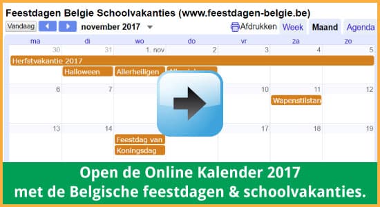 Google Agenda 2017 Feestdagen Schoolvakanties Belgie datums kalender via www.feestdagen-belgie.be
