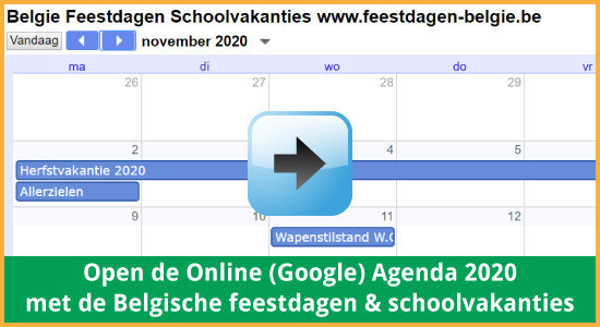 Google Agenda 2020 Feestdagen Schoolvakanties Belgie datums kalender via www.feestdagen-belgie.be