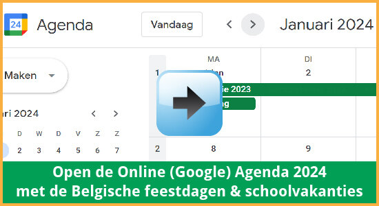 Google Agenda 2024 Feestdagen Schoolvakanties België datums kalender via www.feestdagen-belgie.be