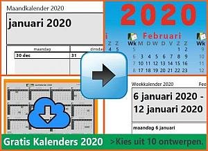 kalenders 2020 gratis downloaden met Belgische feestdagen en schoolvakanties via www.feestdagen-belgie.be