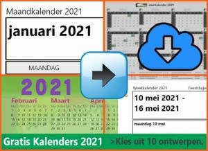 kalenders 2021 gratis downloaden met Belgische feestdagen en schoolvakanties via www.feestdagen-belgie.be