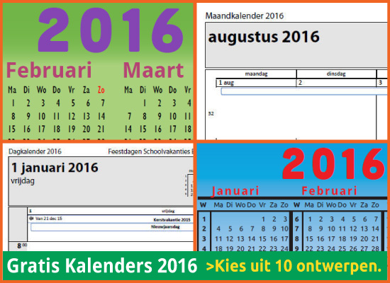 kalenders 2016 gratis downloaden met Belgische feestdagen en schoolvakanties via www.feestdagen-belgie.be