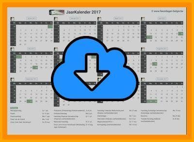 Gratis jaarkalender A4 Liggend 2017 met weeknummers en Belgie feestdagen (download print kalender 2017) via www.feestdagen-belgie.be