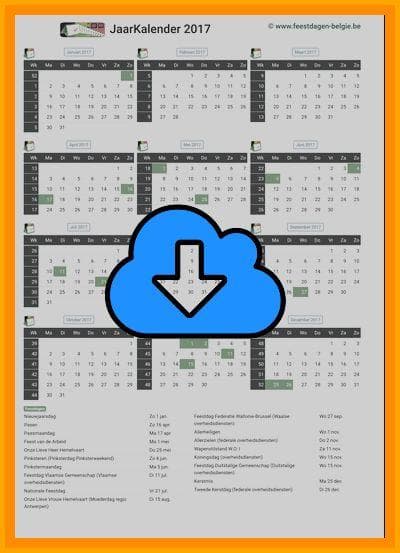 Gratis jaarkalender A4 Staand 2017 met weeknummers en Belgie feestdagen (download print kalender 2017) via www.feestdagen-belgie.be